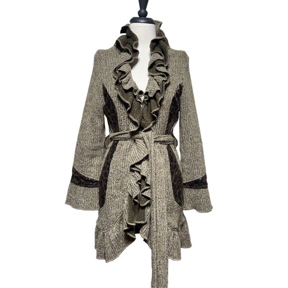 Radzoli Sweaters - Radzoli Layered Ruffle Long Cardigan Duster Tunic Sweater Size M
